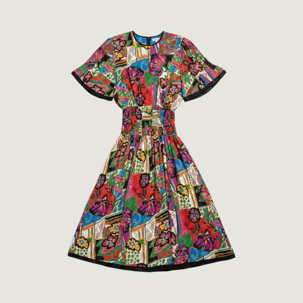 Diane Freis Dress Womens L Multi Color Abstract Floral Vintage 80s Midi Boho